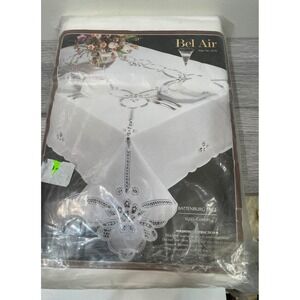 Bel Air White Battenburg Lace Tablecloth 66x102 Oblong‎ 12 Napkins 100% Cotton